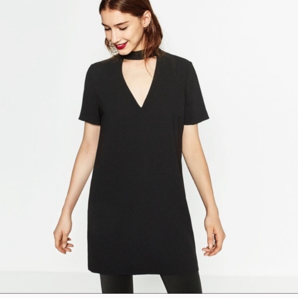 NWT Zara Elegant Black Dress with choker collar